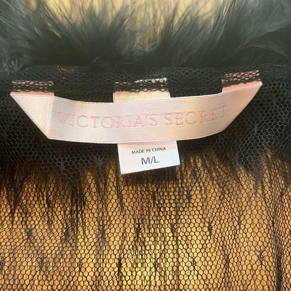 Victoria's Secret Black Sheer Lace Open Jacket Top Feather Boa Trim M/L Y2K Era? - Picture 10 of 11